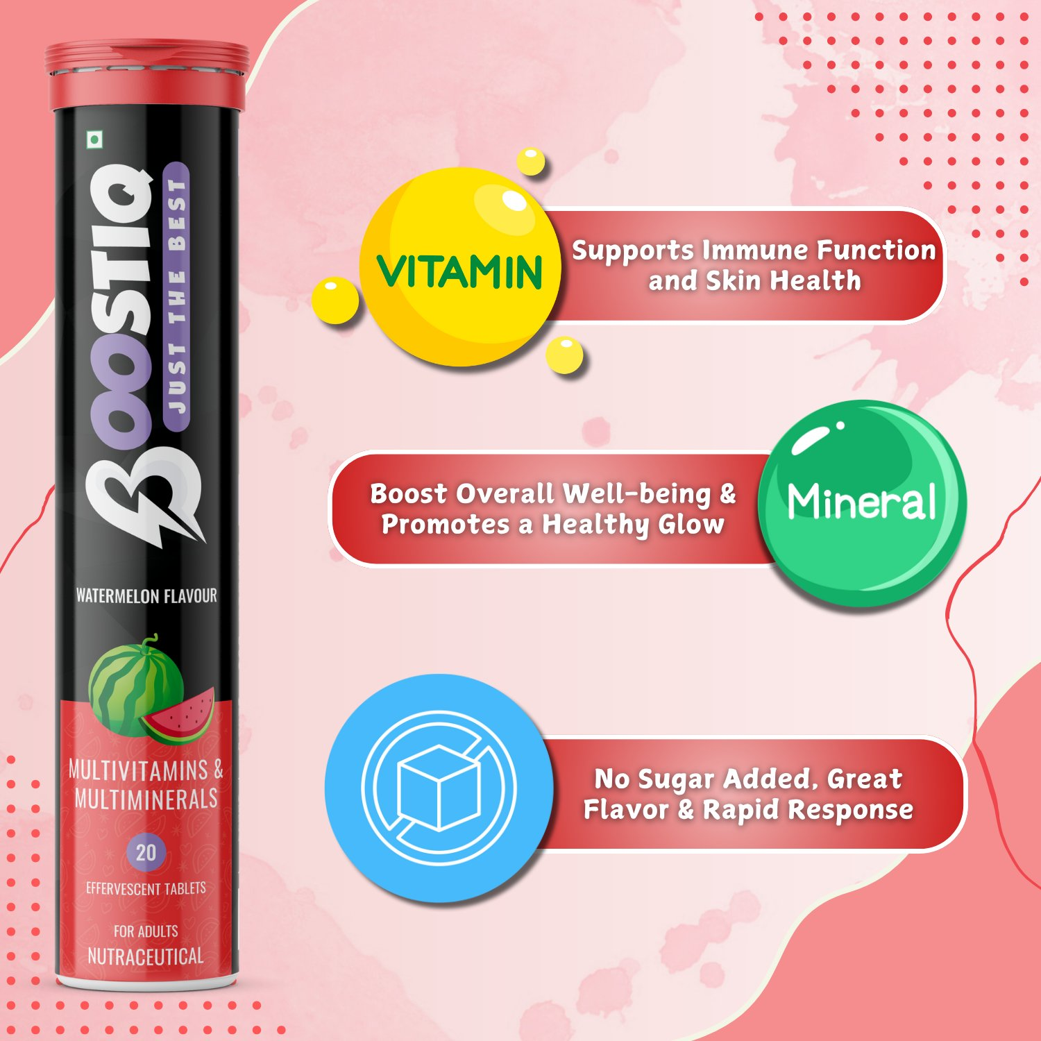 BOOSTIQ Multivitamin EEffervescent Tablets - Watermelon Flavour - Distacart