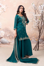 Thumbnail for Anaita Teal Vichitra Silk Readymade Suit with Coding Work - Dista