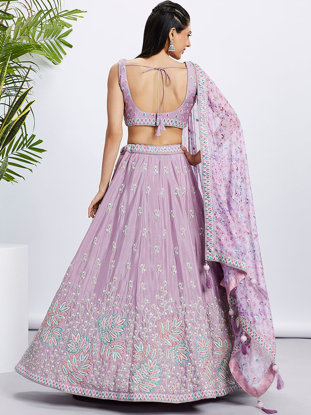 House of Panchhi Lavender Georgette Sequins And Thread Embroidery Lehenga Choli & Dupatta - Distacart