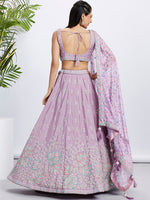 Thumbnail for House of Panchhi Lavender Georgette Sequins And Thread Embroidery Lehenga Choli & Dupatta - Distacart