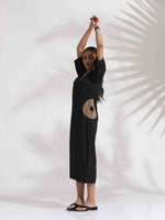 Thumbnail for trueBrowns Black Cotton Embroidered Dress - Distacart