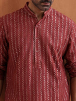 Thumbnail for trueBrowns Men's Rust Cotton Dobby Kurta