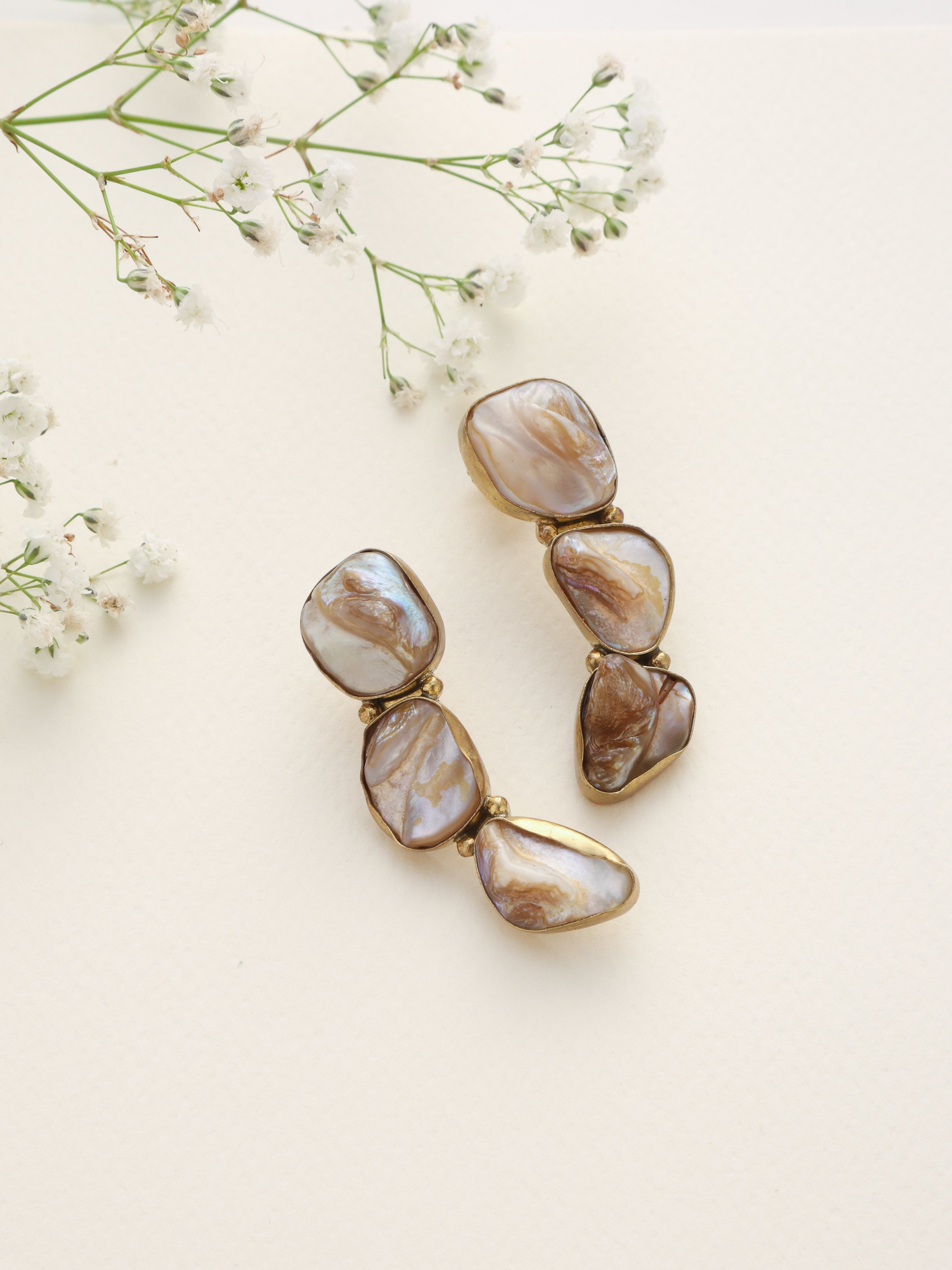 trueBrowns Brass Marble Stone Earrings - Distacart