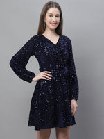 Thumbnail for Jainish Women's WoSequin Velvet A-line dress - Navy Blue - Distacart