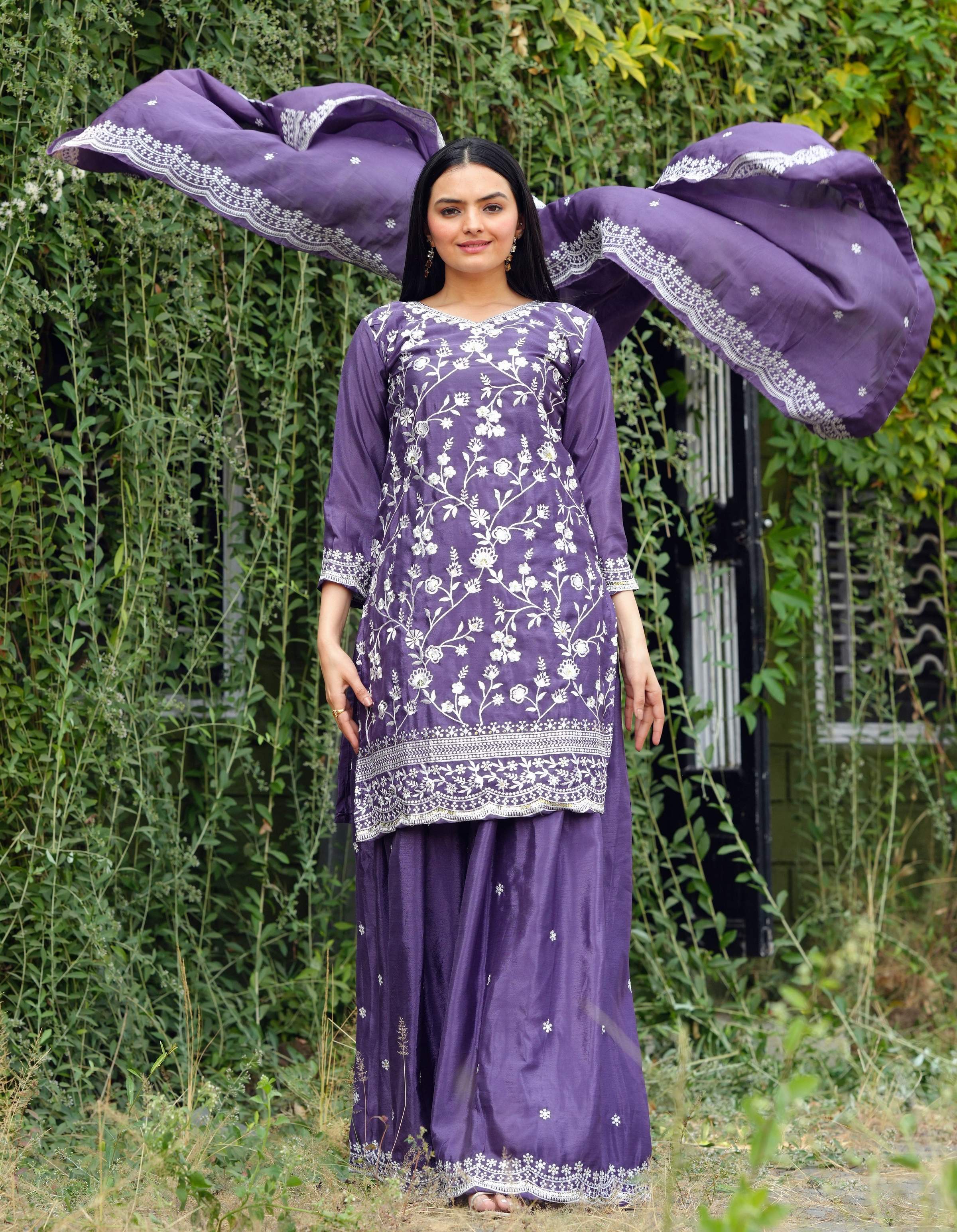 Yash Enterprise Alluring Sequence Embroidered Work Lavender Silk Readymade Salwar Suit