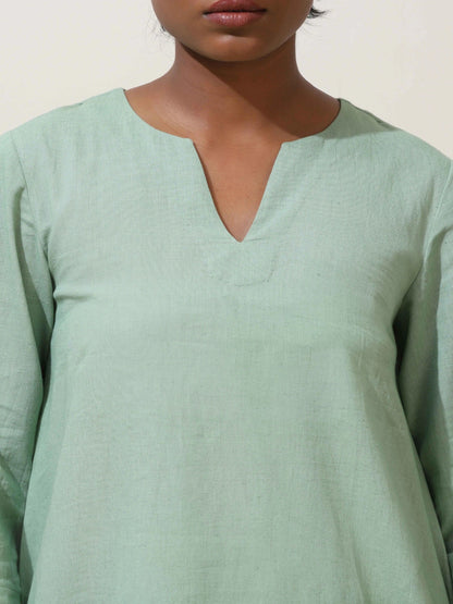 trueBrowns Mint Green Cotton Linen Kurta Co-Ord Set - Distacart