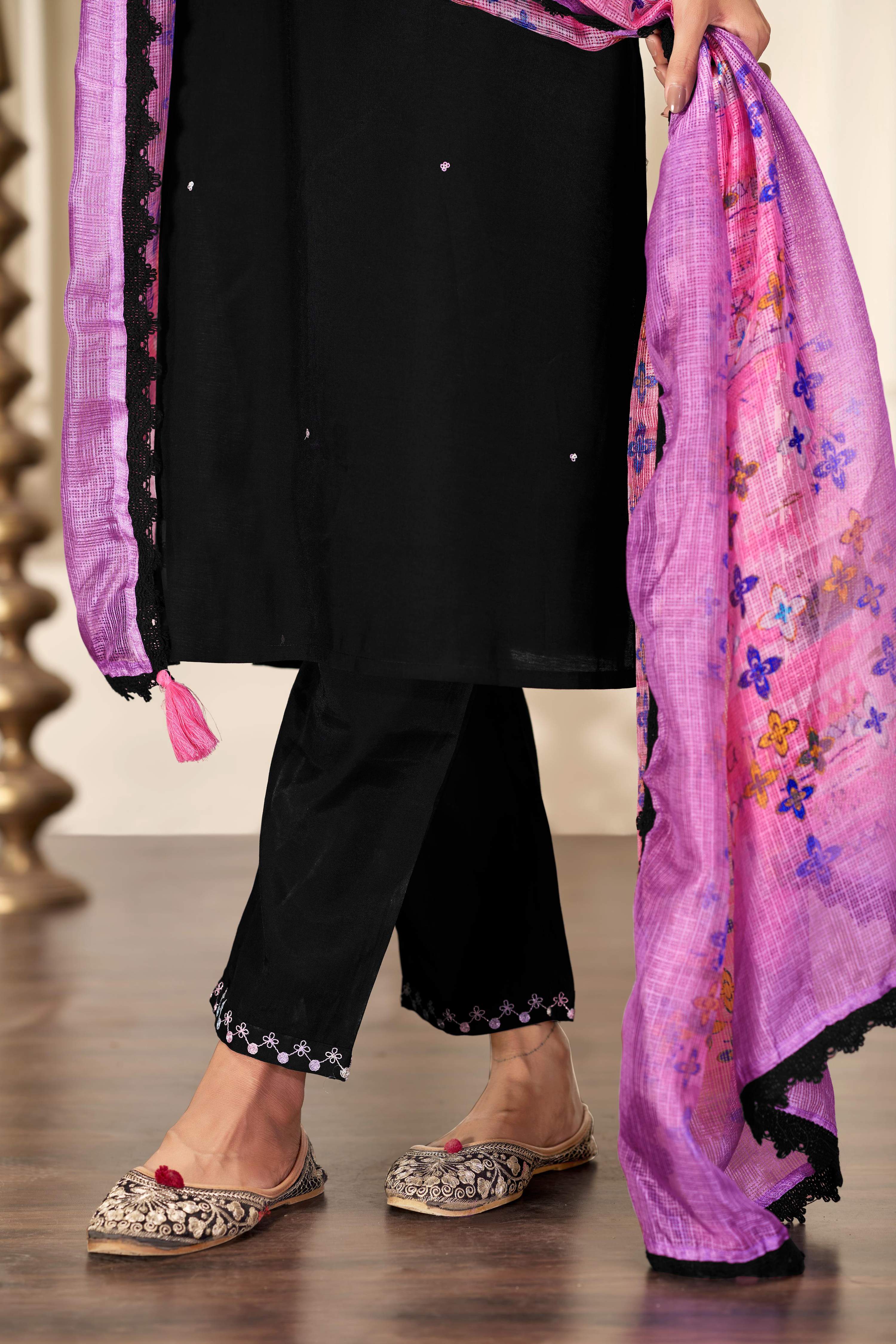 BulBul Bhumi Black Silk Kurta Set with Dupatta