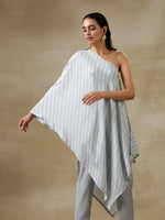 Thumbnail for trueBrowns Grey Bandhani Printed Silk One-Shoulder Kurta Pant Set - Distacart