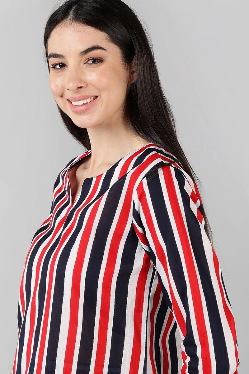 Ahika Multi Colour Cotton Striped Night Suit - Distacart