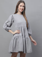 Thumbnail for Jainish Women's Peach Self Design Tiered Dress - Distacart