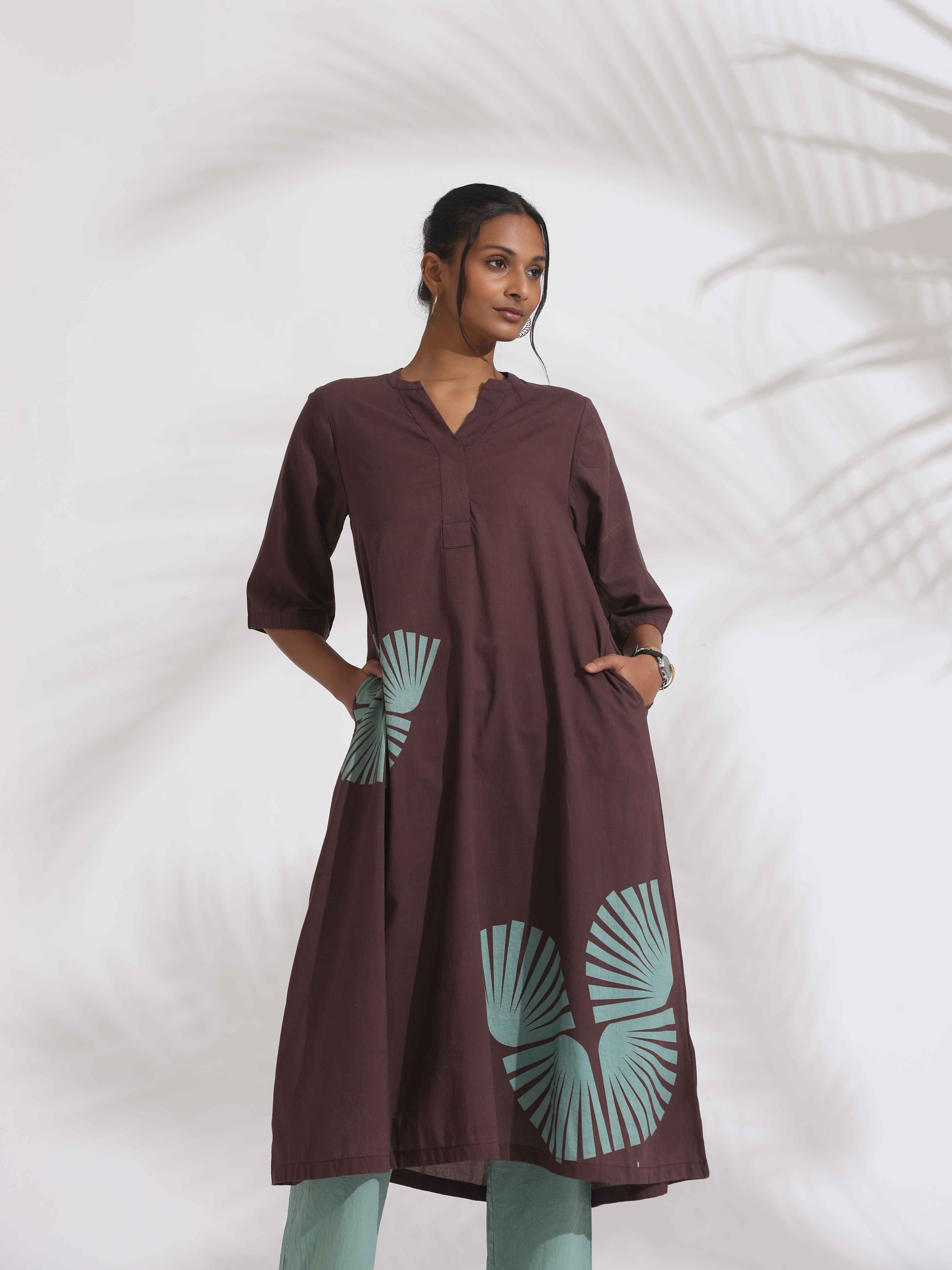 trueBrowns Cola Cotton Print Flared Kurta Set