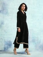 Thumbnail for trueBrowns Black Velvet Lace Kurta - Distacart