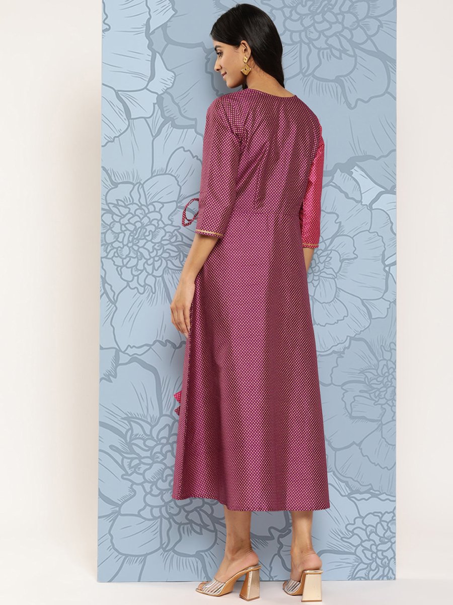 Ahalyaa Colourblocked Printed Wrap Ethnic Dress - Distacart