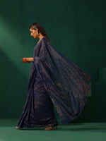 Thumbnail for trueBrowns Royal Blue Cotton Gold Lurex Striped Ready to Wear Saree - Distacart