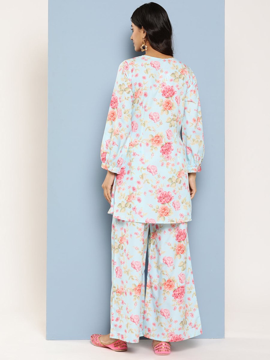Ahalyaa Women Floral Printed Regular Tunic with Palazzos - Distacart