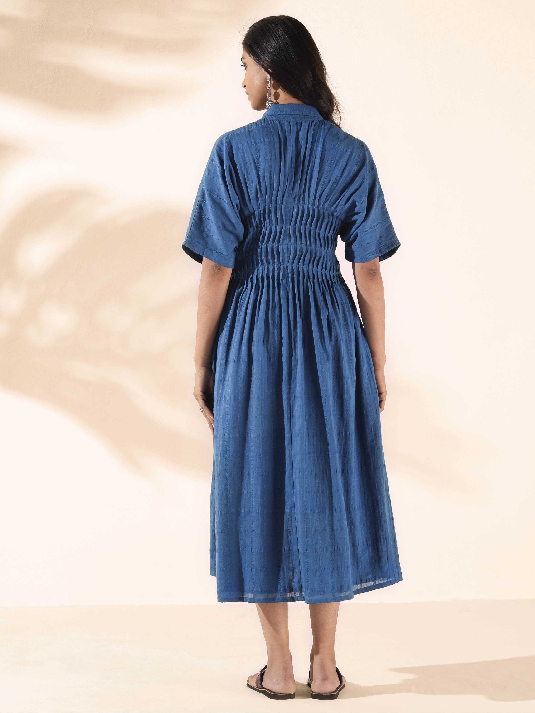 trueBrowns Blue Cotton Dobby Dress - Distacart