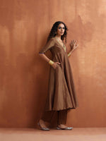 Thumbnail for trueBrowns Bronze Tissue Flared Anarkali Kurta Set