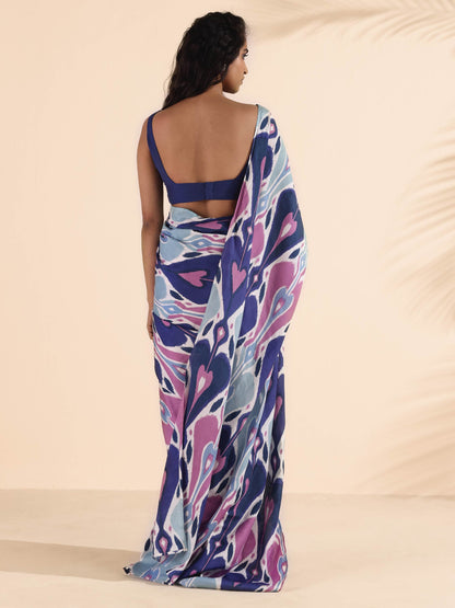 trueBrowns Blue Purple Muslin Ikat Saree - Distacart
