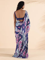 Thumbnail for trueBrowns Blue Purple Muslin Ikat Saree