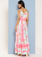 Thumbnail for Ahalyaa Striped Floral Print Crepe Maxi Ethnic Dress - Distacart