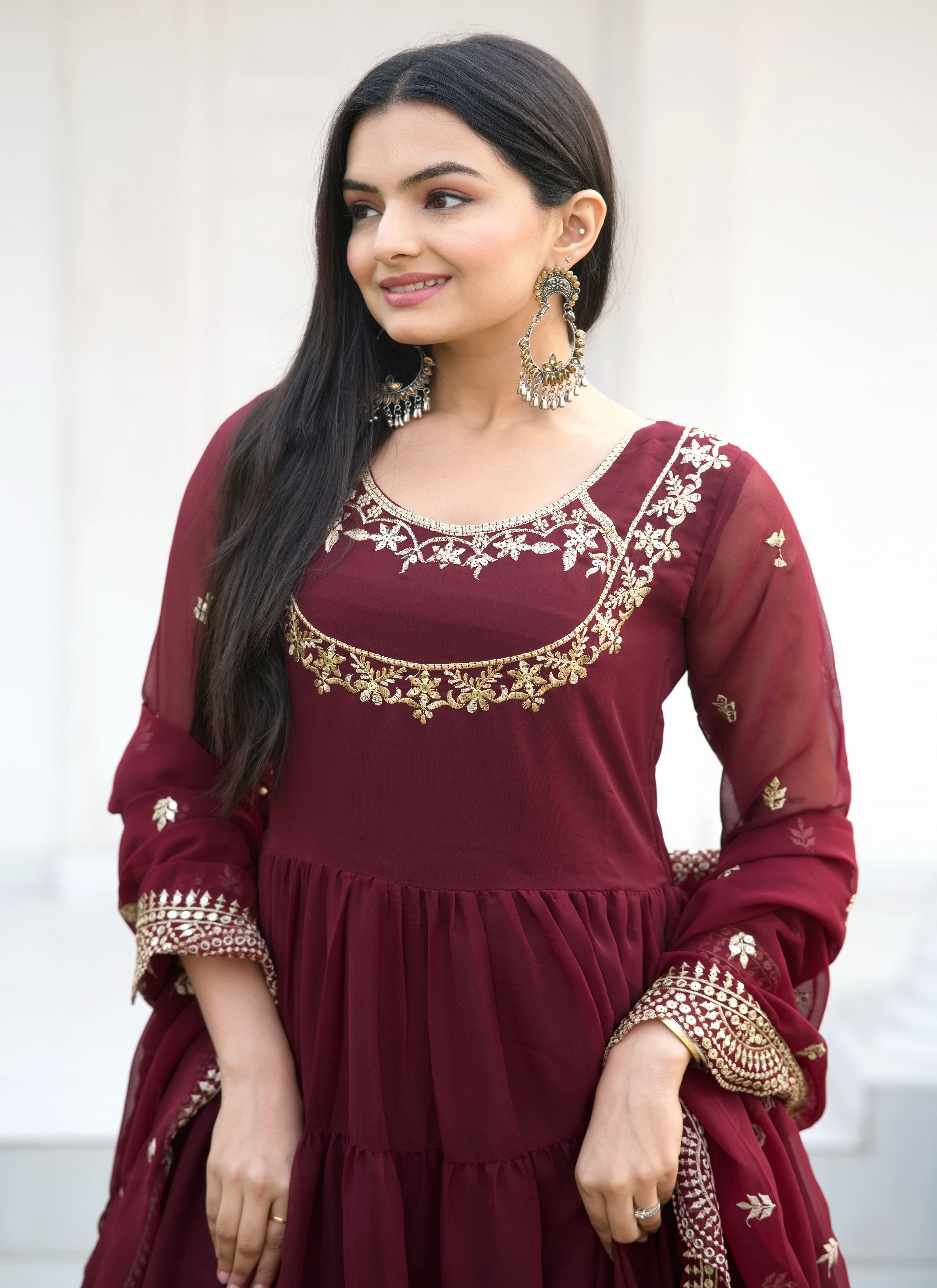 Yash Enterprise Designer Georgette Sequence Embroidery Maroon Readymade Gown