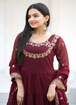 Thumbnail for Yash Enterprise Designer Georgette Sequence Embroidery Maroon Readymade Gown