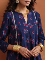 Thumbnail for trueBrowns Blue Floral Print Flared Anarkali Kurta Co-ord Set