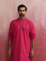 Thumbnail for trueBrowns Men's Pink Mandarin Collar Kurta - Distacart