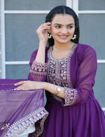 Thumbnail for Teeya Creation Purple Color Georgette Silk Heavy Embroidery Work Fully Stitched Gown Set