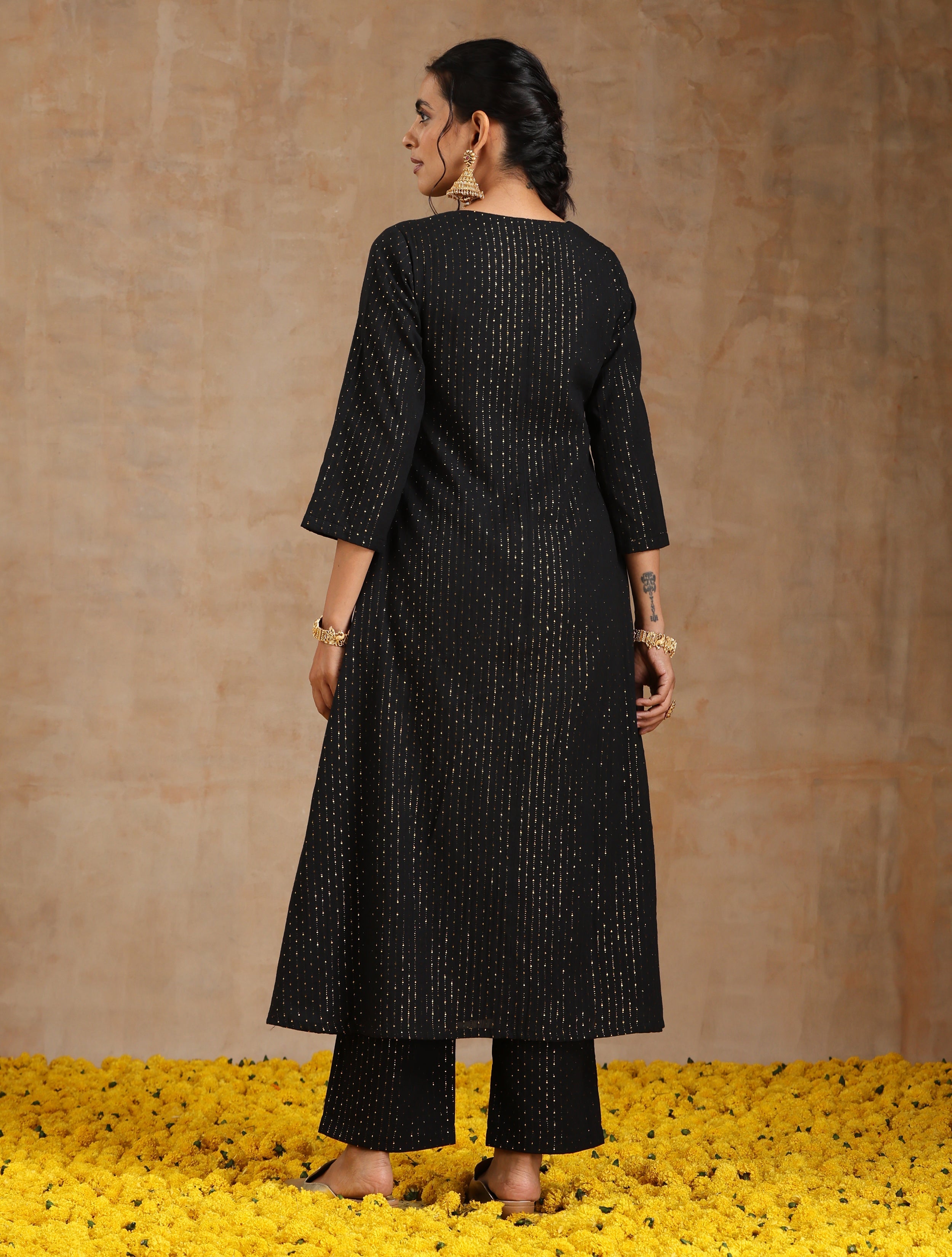 trueBrowns Black Gold Cotton Angrakha Kurta Set - Distacart