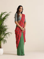 Thumbnail for trueBrowns Red Muslin Ikat Saree