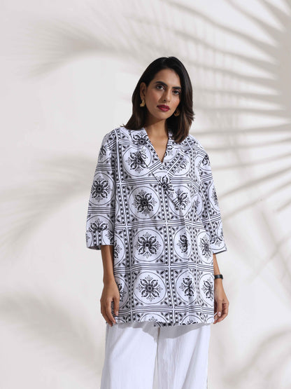 trueBrowns White Cotton Print Jacket Co-ord Set - Distacart