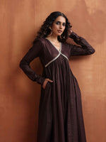 Thumbnail for trueBrowns Brown Metallic Flared Anarkali Kurta Set