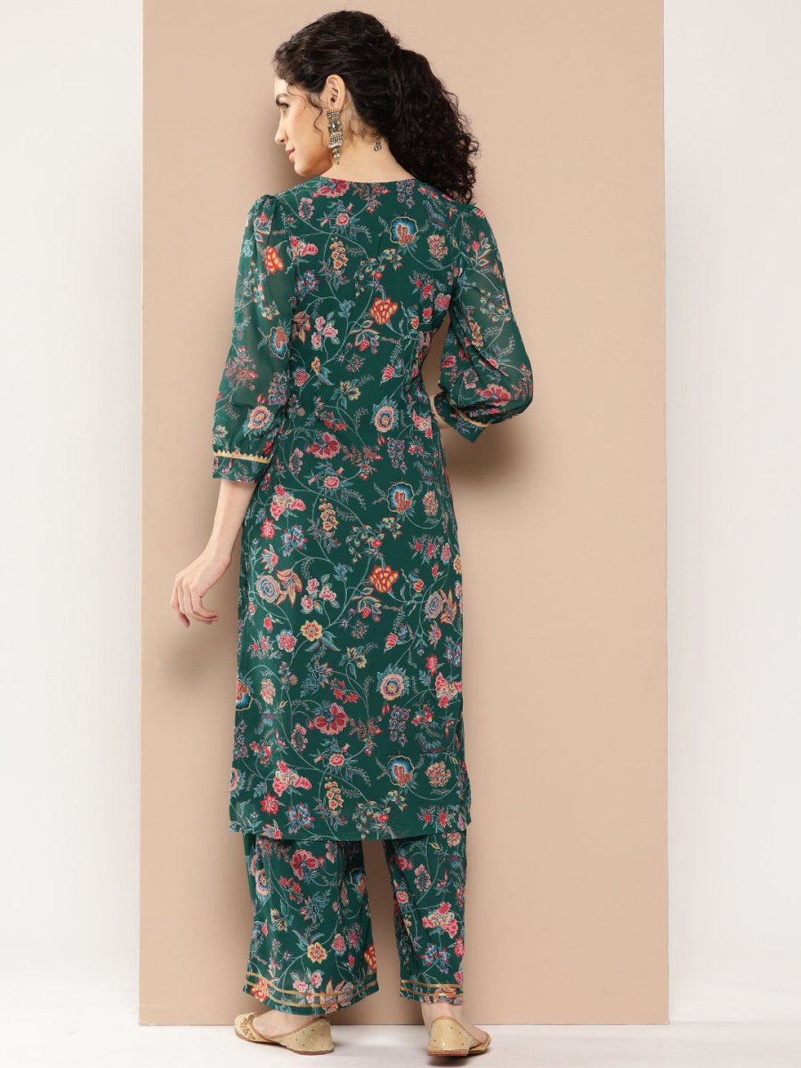 Ahalyaa Women Floral Printed Regular Gotta Patti Kurta with Palazzos - Distacart