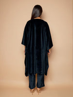Thumbnail for trueBrowns Black Velvet Embroidered Kaftan Kurta Set