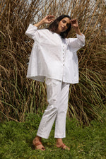 Thumbnail for trueBrowns White Cotton Embroidered Relaxed Co-ord Set - Distacart