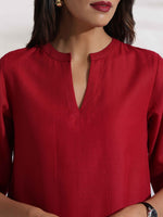 Thumbnail for trueBrowns Maroon Slub Highslit Kurta Set