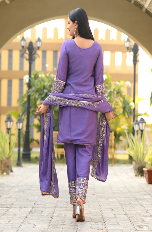 Teeya Creation Lavender Color Chinon Silk Heavy Embroidery Work Fully Stitched Salwar Suit - Distacart