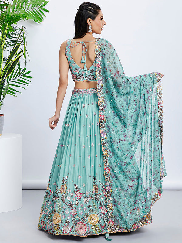 House of Panchhi Mauve Chiffon Sequins And Thread Embroidery Lehenga Choli & Dupatta - Distacart
