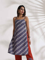 Thumbnail for trueBrowns Grey Cotton Print Highslit Kurta Set