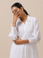 Thumbnail for trueBrowns Cotton White Weave Collar Kurta Pant Set | Relove
