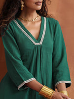 Thumbnail for trueBrowns Green Cotton A-line Kurta Set