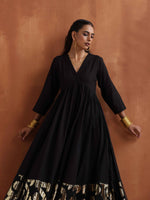 Thumbnail for trueBrowns Black Metallic Flared Anarkali Kurta Set