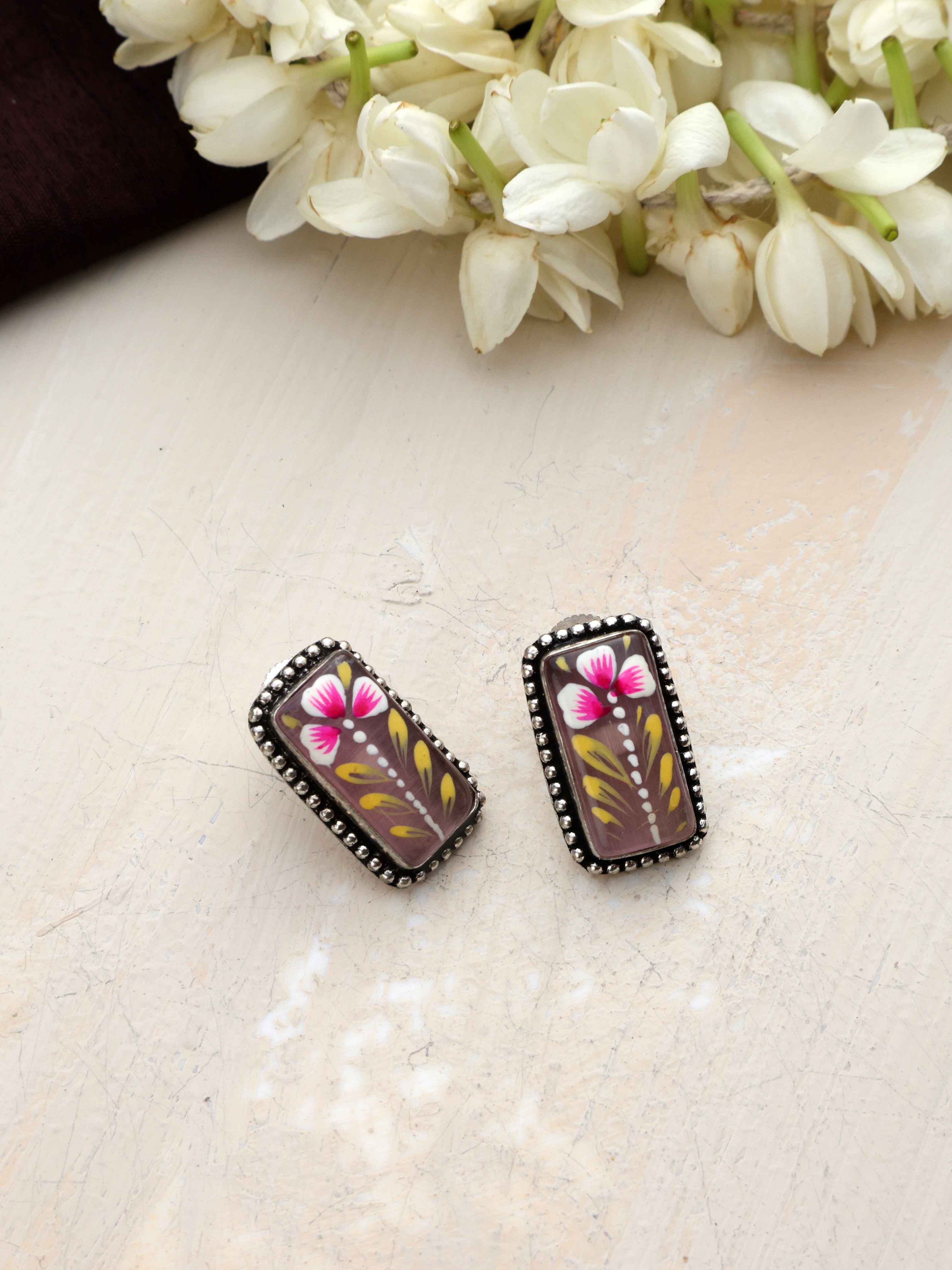 trueBrowns Silver Tone Handpainted Stud Earrings - Distacart