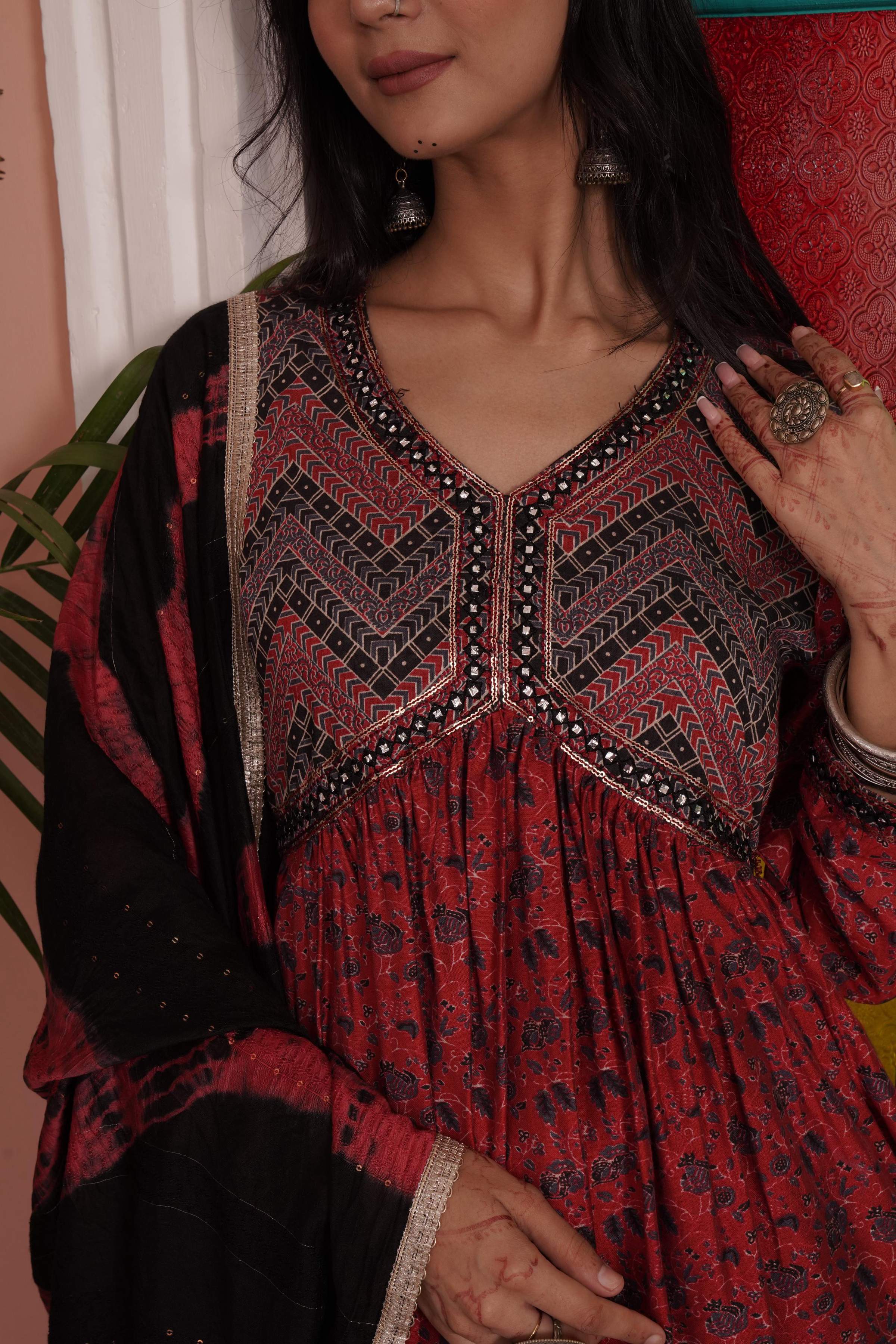 BulBul Kanishka Chanderi Red Kurta Set with Dupatta