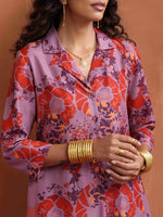 Thumbnail for trueBrowns Purple Print Shirt Kurta Set - Distacart