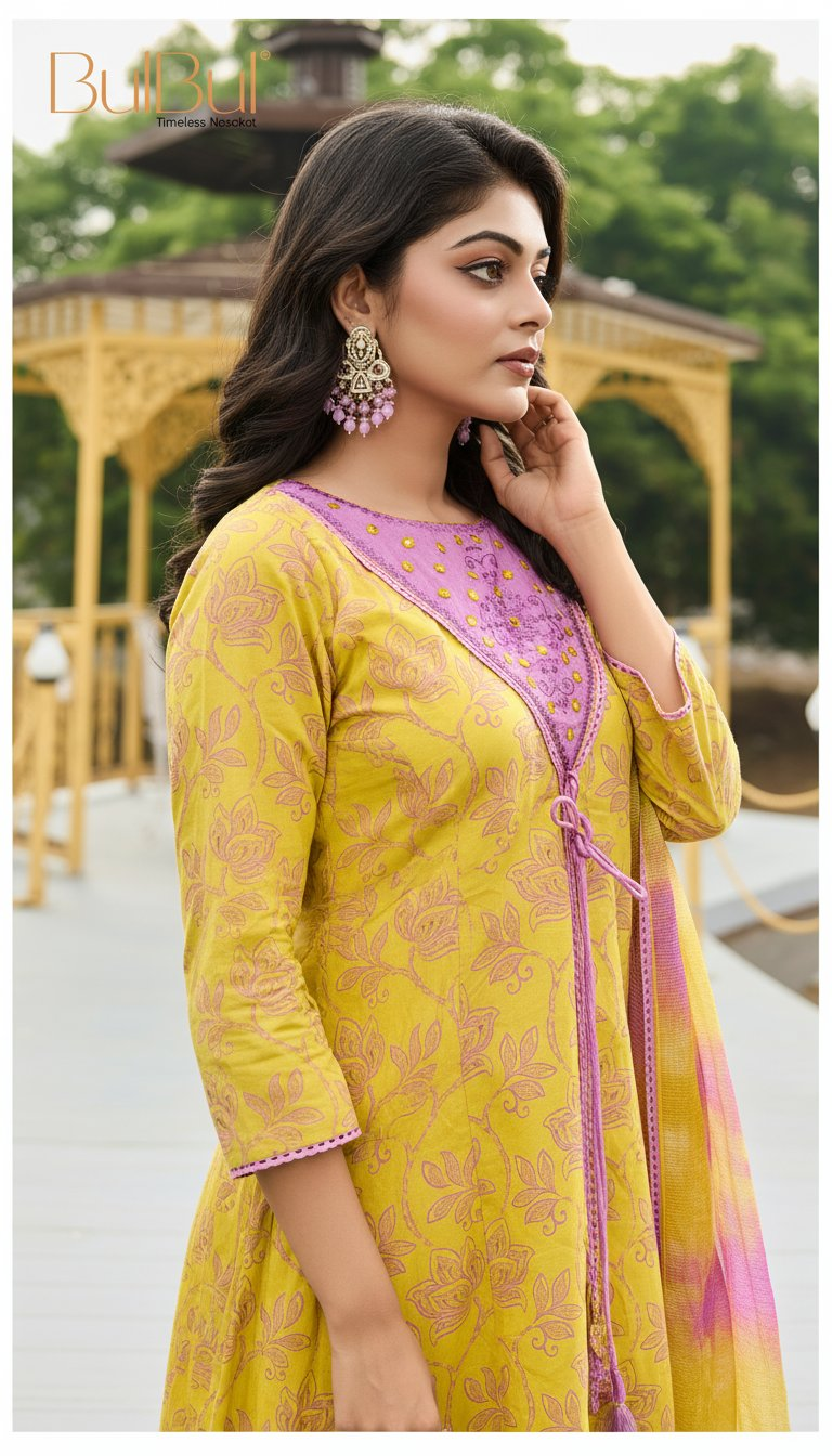BulBul Karina Cotton Mustard Kurta Set with Dupatta