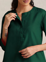 Thumbnail for trueBrowns Dark Green Cotton Blend Short Kurta