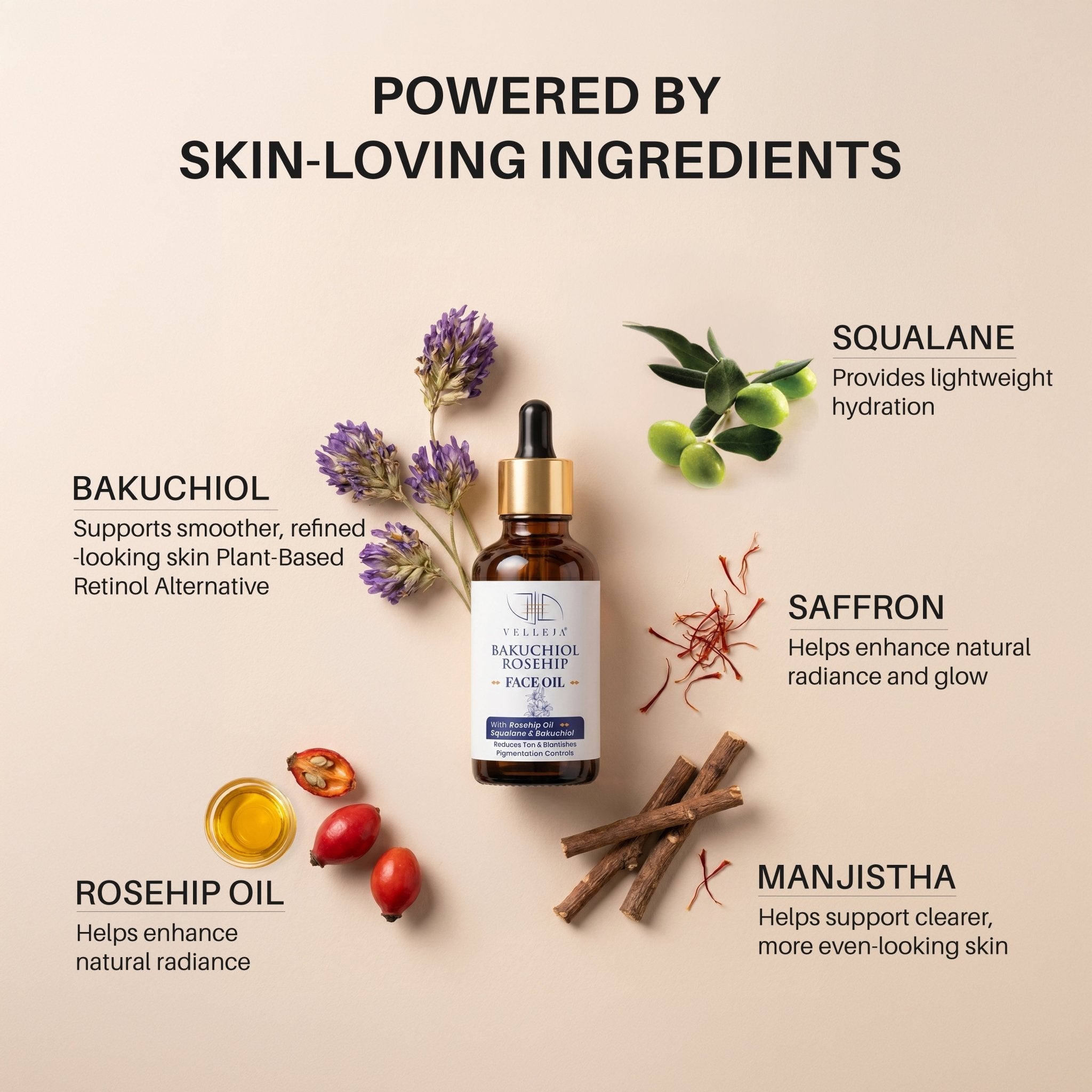 Velleja Bakuchiol Rosehip Face Oil with Squalane for Pigmentation & Dark Spots | Velleja - Dista