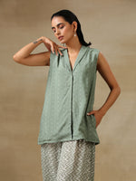 Thumbnail for trueBrowns Light Green Bandhani Printed Silk Sleevesless Jacket Pant Set - Distacart